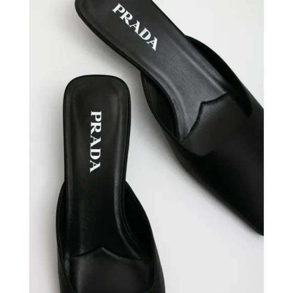 Prada - Black Satin Mules Loafers - IT 38.5 - Picture 2 of 9
